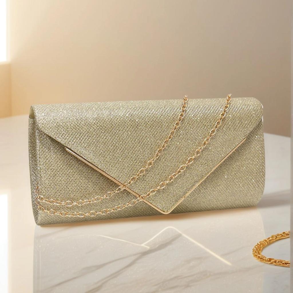 Glitter Women Party Handbags Envelope Golden Color Cover Open Lady Casual Elegant Evening Clutch Bags With Shoulder Chain
