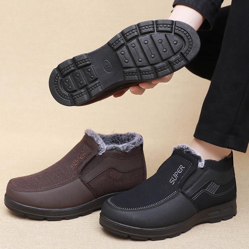 Pánské zimní ležérní boty Silná podrážka Protiskluzové Plyšové Sametové Kožešinové Boty Kotníkové Boty Pro Muže Zimní Boty Venkovní Sněhule Nazouvací Boty