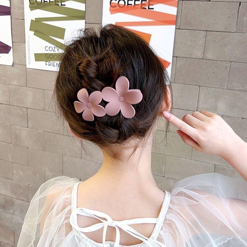 Frosted Flower Decor Hair Clip with Elastic Spring for Ladies