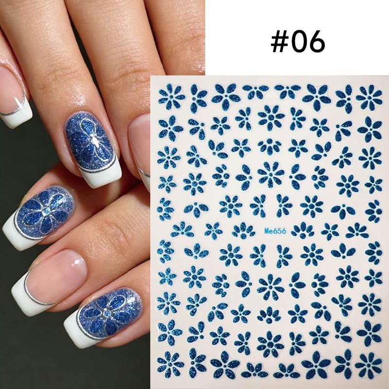 1pc 3D Pink Glitter Flower Nail Art Stickers Kawaii Sakura Daisy Nail Decals Self Adhesive Diy Spring Summer Nail Supplies