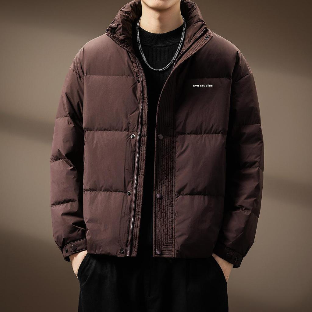 Men's High-End Fluffy White Duck Down Jacket: Thick, Warm, Stand Collar, Loose Fit for Winter