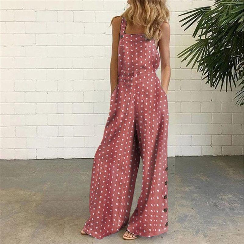 

Комбинезон-сарафан без рукавов в горошек свободного кроя Комбинезон на бретелях без рукавов в горошек D M