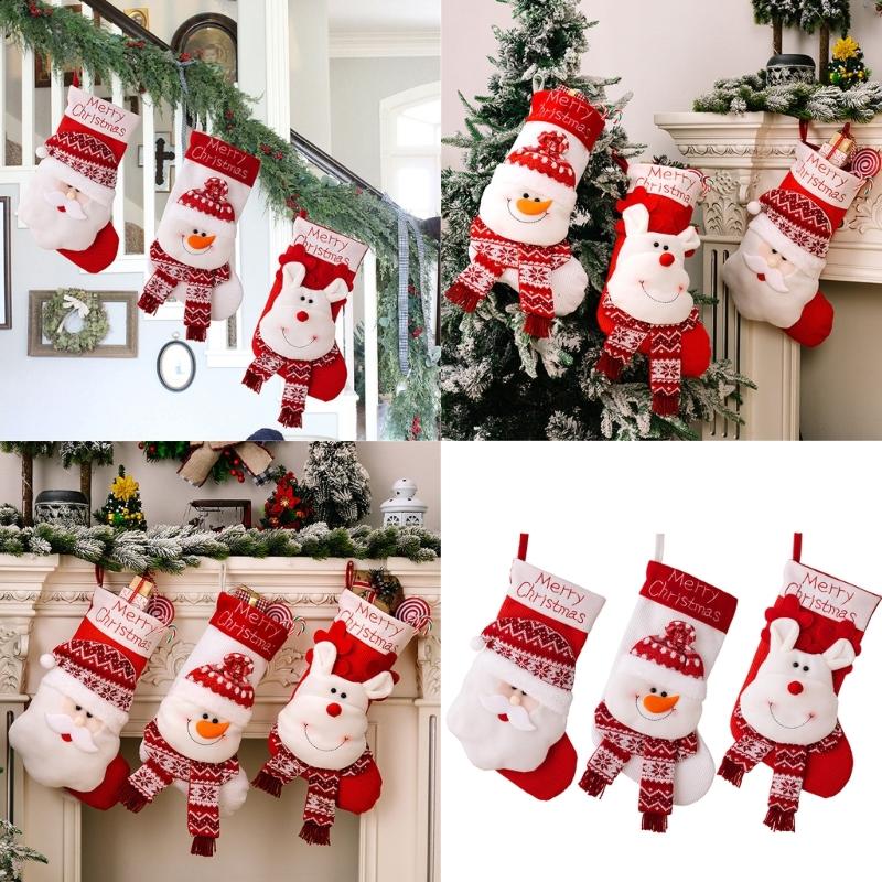 Set Of 2 Plush Santa/Snowman/Elk Christmas Socks Hanging Gifts Bag for Home Stylish Festives Season Decoration