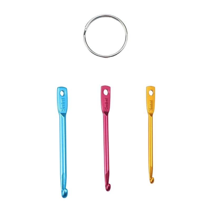 3Pcs/set Multicolour Mini Aluminum Alloy Keychain Crochet Hooks DIY Crafts Tools Colored Knitting Needles