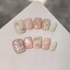 10 Pièces Fait Main Rose Court Ballet Press On Nails Mignon Chat Nœud Papillon Amour Design Brillant Faux Ongles Pour Femmes Et Filles