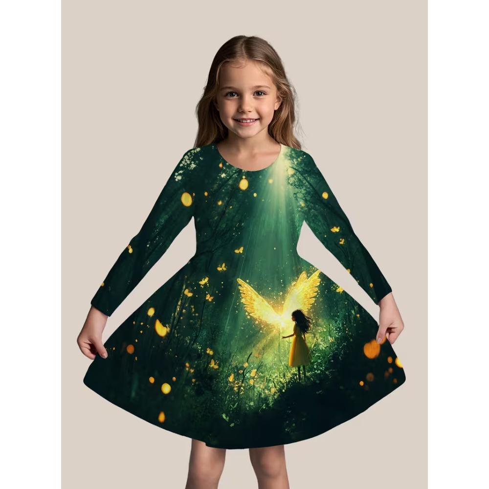 Girls' 3D Butterfly Dress Long Sleeve Summer Spring Vacation Daily Holiday Princess Beautiful Sweet Kids 4-12 Years Casual Dress A Line Dress