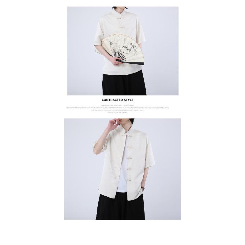 Camisa casual de manga corta fina de talla grande con estampado chino para hombre, estilo chino nuevo
