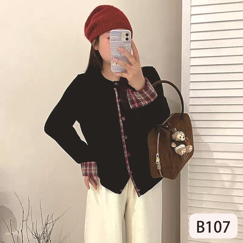 Korean Plaid Patchwork Sweater Cardigan for Women with Autumn and Winter Style Loose Knitted Jacket onesize