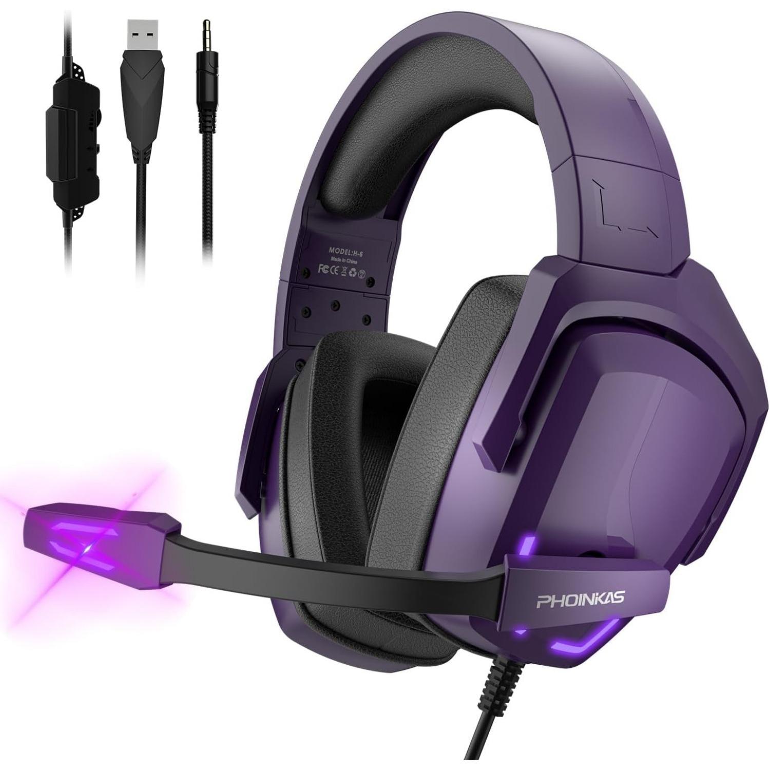 

Игровая гарнитура с микрофоном, стереогарнитура для PS4 PS5 ПК Xbox One Nintendo Switch, игровые наушники-вкладыши для ноутбука/планшета ‎22.4*21.11*10.69cm фиолетовый