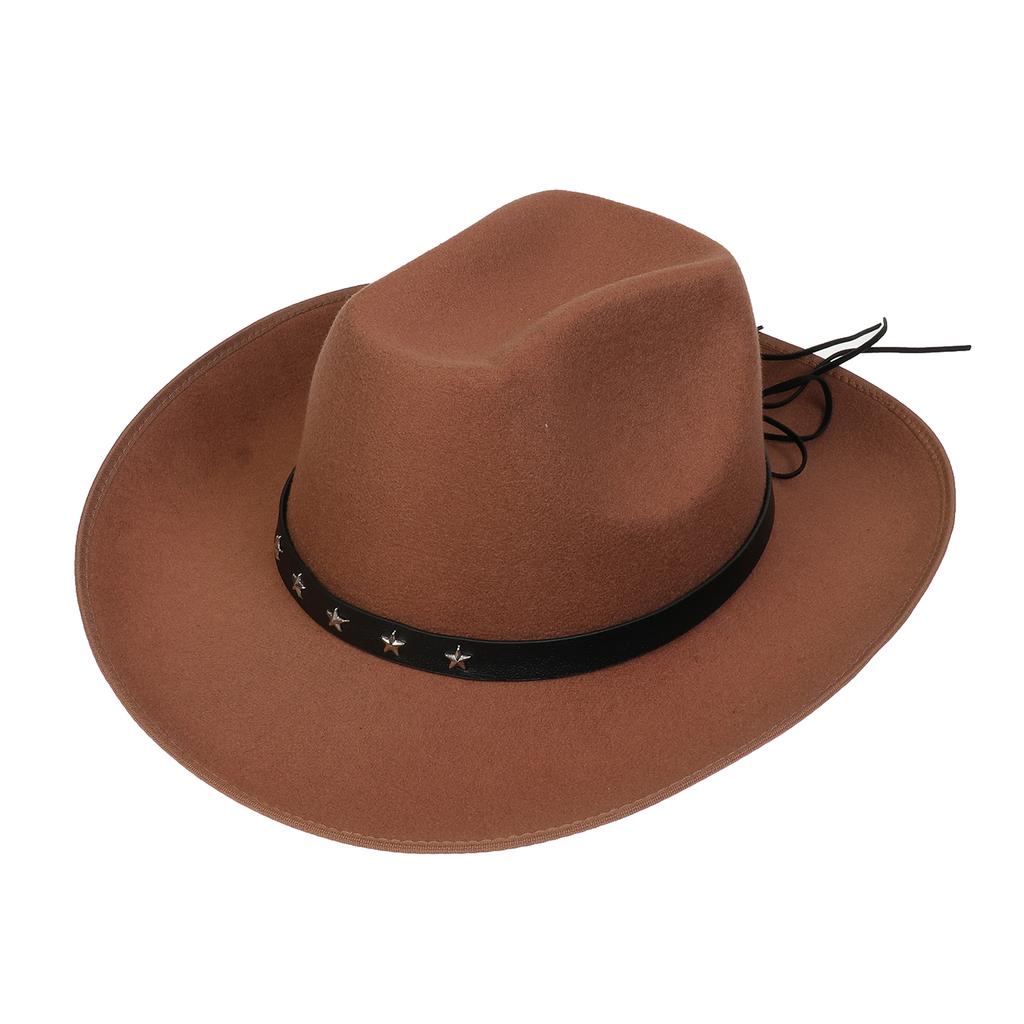 Unisex Western Cowboy Hat Wide Brim Roll‑Up Brim Double‑Top Felt Fedora Hat,10 Colors,Multiple Optional Detachable Hat Bands