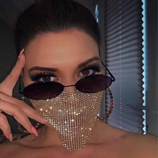 Frauen Sexy Reticulated Strass Gesicht Mund Abdeckung Nacht Club Party Schleier Yashmak