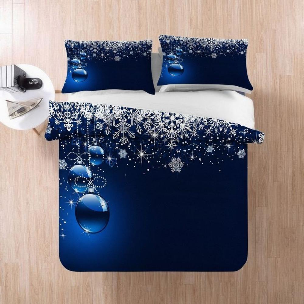 3pcs Blue Beding Set Snowflake Printed Cozy Soft Duvet Cover King Quen Twin Sized Dimensions Birthday Gift Christmas Gift Bedrom Decor
