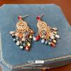 High-End Silver Needle Crystal Tassel Earrings: Diamond Inlaid Floral Retro Ethnic Style