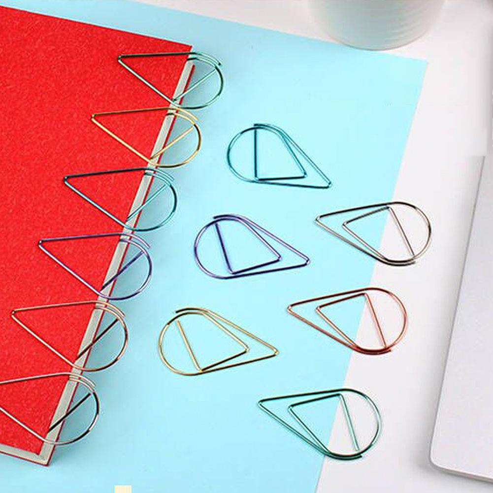 100 stykker metallmateriale dråpeform papirklips Gull Sølvfarge Kawaii Cute Bookmark Clip Skrivesaker Kontor Skolerekvisita