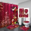 Santa Christmas Shower Curtain Set Bath Mat Anti -Slip Carpet Bathroom Partition Waterproof Home Decoration Cortinas Para Ba ñO