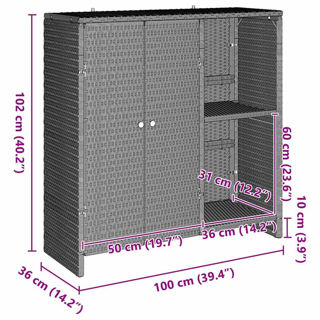 Storage Cabinet with Door Light Grey 100 x 36 x 102 cm Rattan
