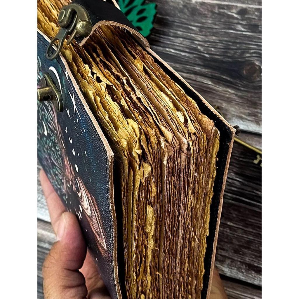 Vintage Leather Deer Moon Journal For Men Women with Lock Antique Handmade