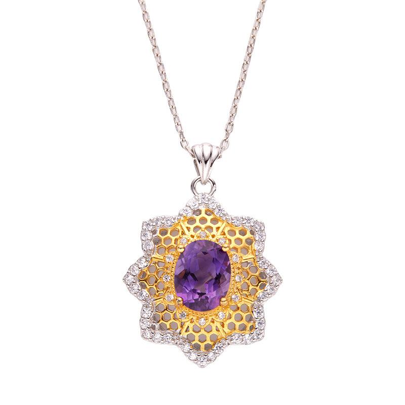 

Light Luxury Retro Hollow Gemstone Jewelry S925 Sterling Silver Inlaid With Natural Garnet Topaz Colored Treasure Necklace Women