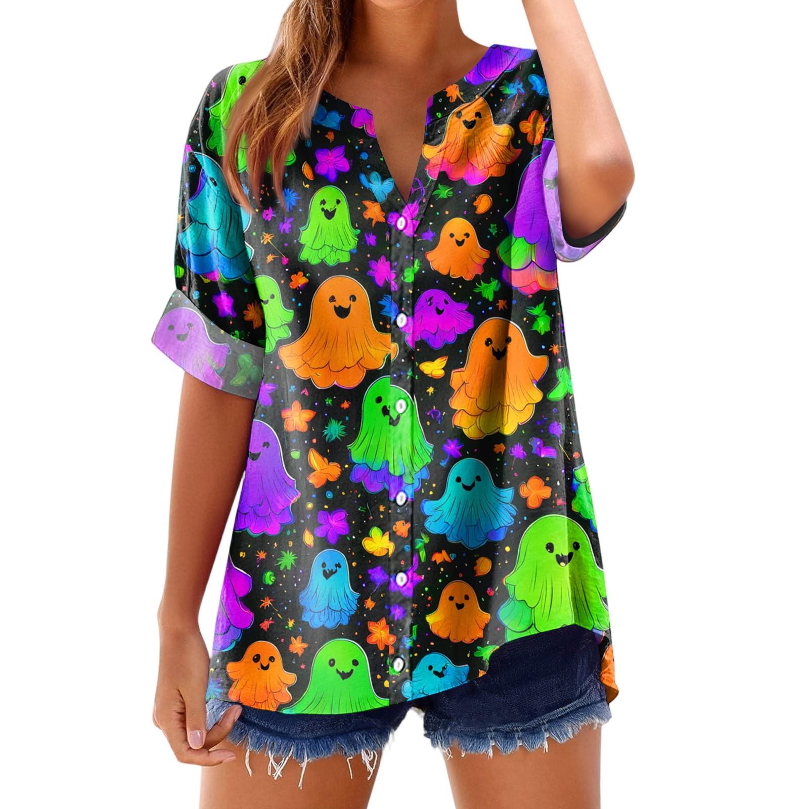 

Женская модная, повседневная, удобная, свободного кроя футболка с принтом на Хэллоуин XXL