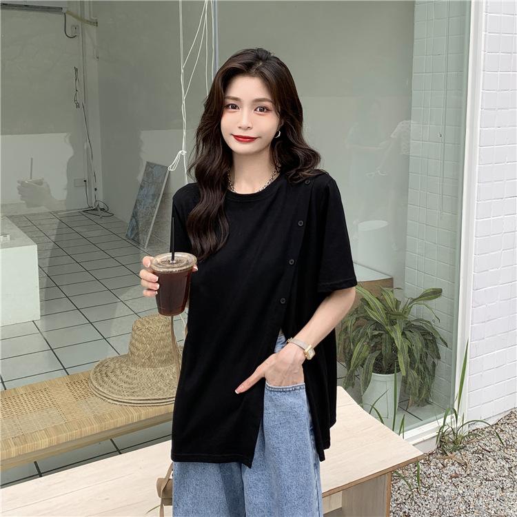 Slit T-shirt Women's Summer Short-sleeved Design 2022 New Style Irregular Harajuku Style Loose Internet Celebrity Student Top Trend