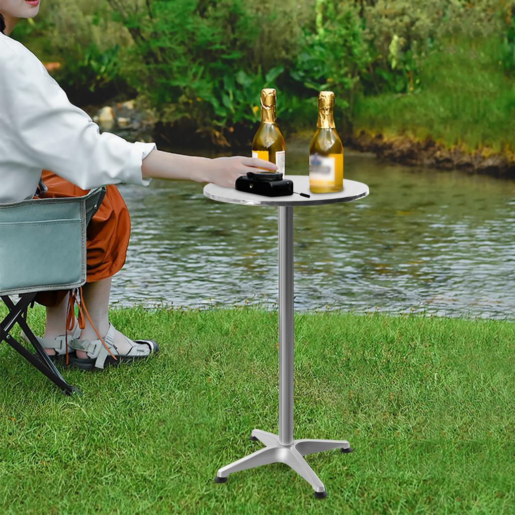 Versatile Outdoor Bar Table, Round Aluminum Indoor-Outdoor Table with Base, Tall Folding Pub Dining Table, Metal Round Table