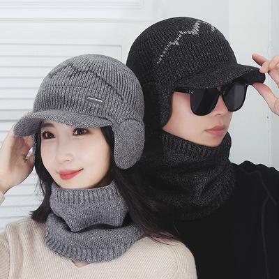 Winter Samt Dicke Kältefeste Warme Wollmütze Reiten Winddichte Schutz Strickmütze Schal Zweiteiliges Set