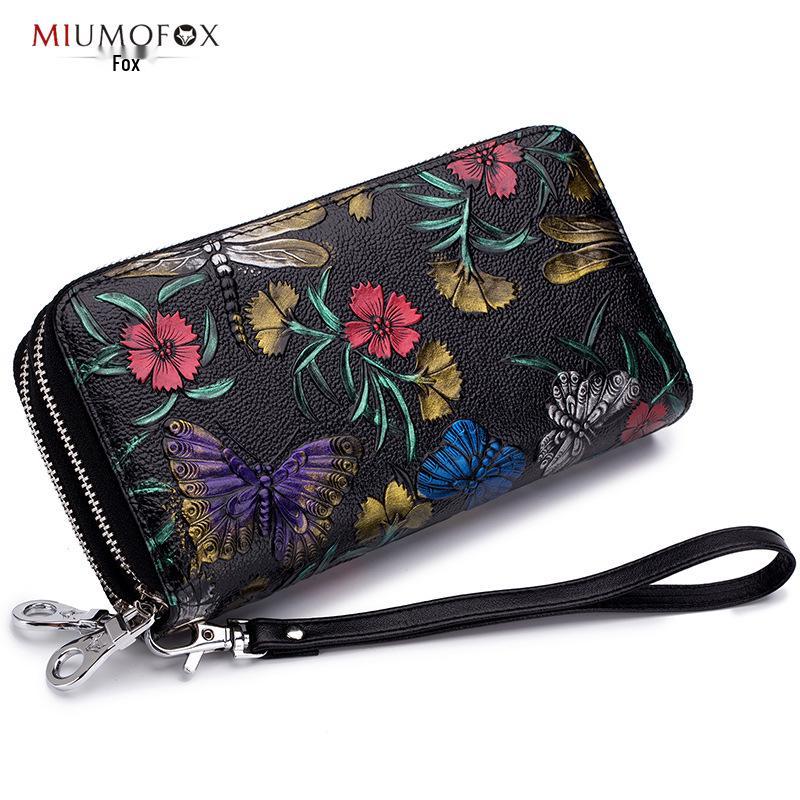 

Женский кошелек из натуральной кожи с розовым цветком – двойная молния, большая вместимость, множество отделений для карт