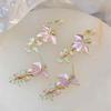 Spray paint flower leaf fringed earrings Mori fashion stud earrings high sense versatile personality earrings women