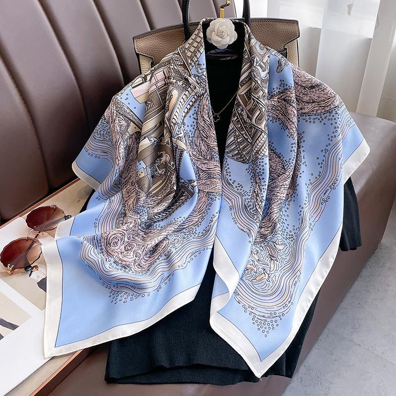 Design Twill Silk Square Scarf Women Luxury Brand Hijab Scarves Headband Foulard Ladies Shawl Wrap Echarpe Foulard Bandana