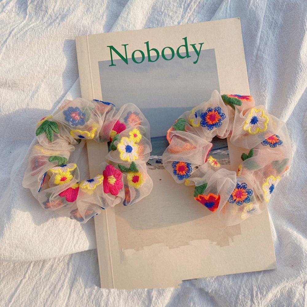 

Hairband Colorful Elastic Hair Bands Transparent Net Yarn Embroidery Flower Korea Chic