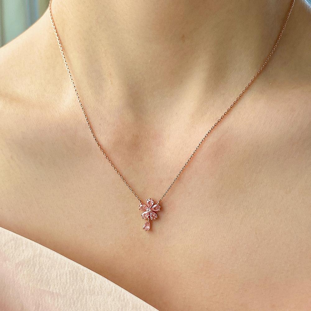 Monograph Callia Necklace Mgnl0392 14K Gold Plated (Rose Gold + Pink Cubic Zirconia)