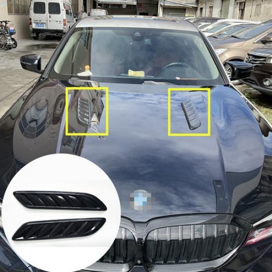 2pcs Universal Decorative Car Hood Louver Scoop Air Flow Vent Cover Glossy Black