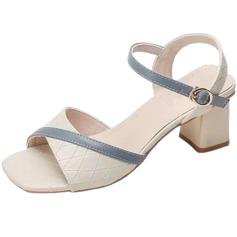 Damensandalen 2025 neu mittelhoch Absatz High Heels mit dickem Absatz Schnallenriemen Mode Freizeitschuhe Damenschuhe Farbabstimmung