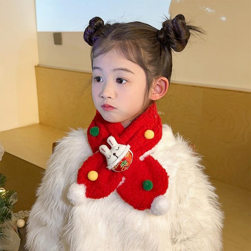 Cute Cartoon Rabbit Pompom Scarf Winter Warm Knitted Neck Warmer Women Men Unisex Fashionable Red Festive Accessory