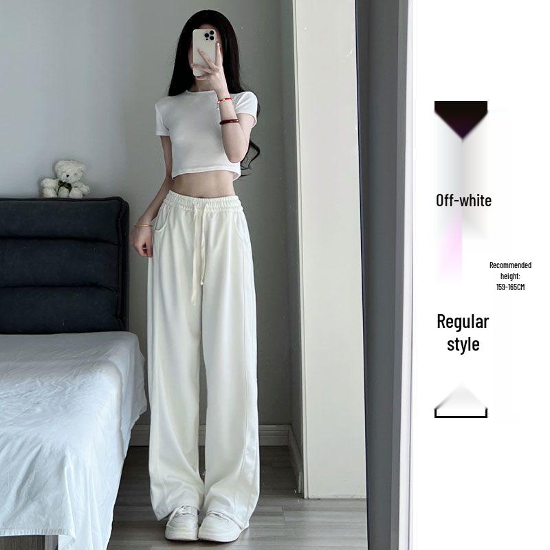 2025 New High-Waisted White Wide-Leg Casual Slimming Petite Sweatpants for Women