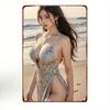 Anime Girl Metal Wall Art Retro Beach Theme X Inch Aluminum Decor with Floral Swimsuit Unique Gift for Anime Lovers Ho