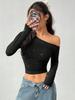 Rocker Studded Shoulder Strap Long Sleeve T-Shirt Women Spring Imported Ins Slim Knit Cami Top