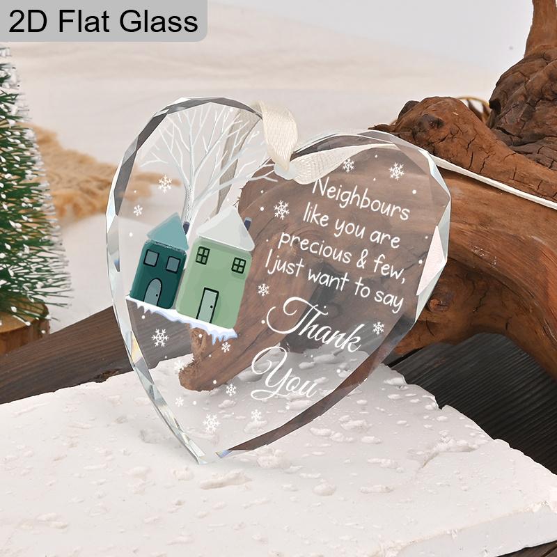 Glass Heart - Shaped Neighbour Ornament, House Design Hanging Keepsake, Ideal Gift for Neighbors, Home Decor,gift for Neighbour Appreciation