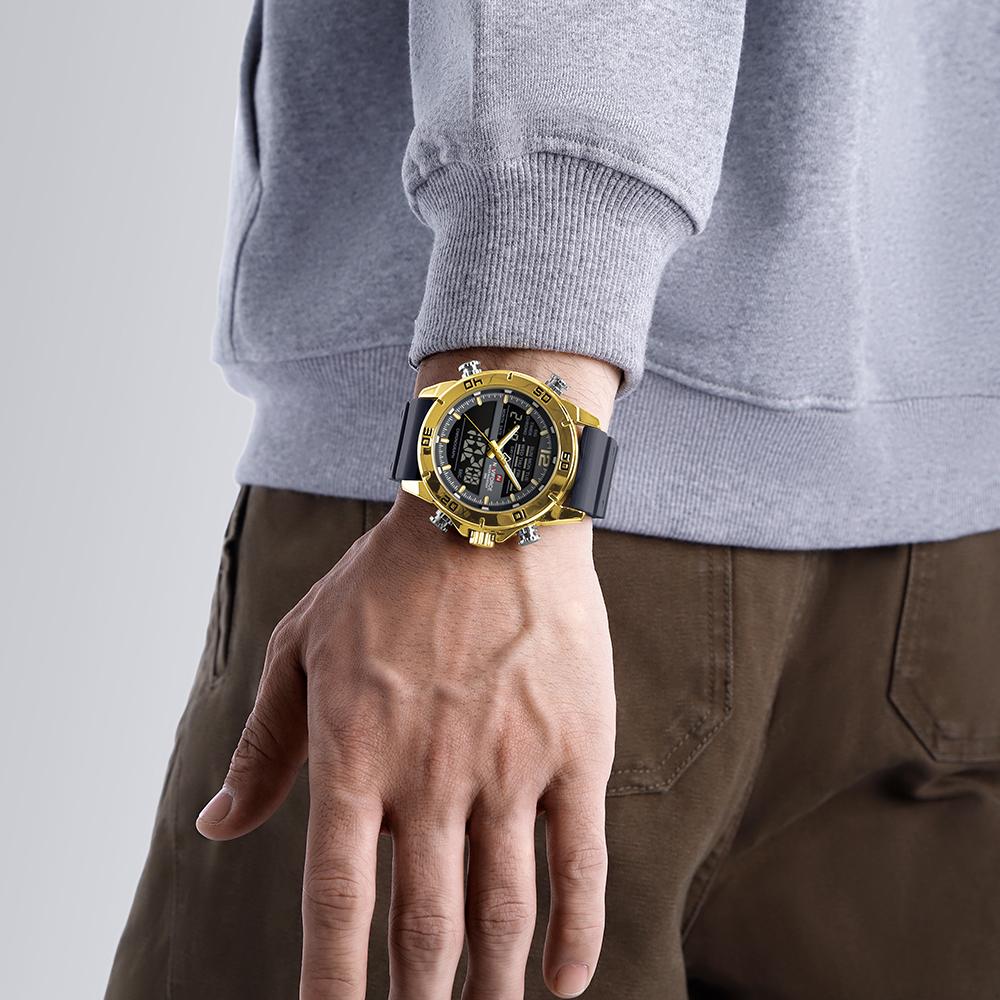 Naviforce Men's Digital Watch Quartz Movement Chronograph Luminous Pointer Silicone Strap Waterproof Men's Multifunctional Outdoor Watch NF9253T