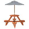 4 Child Picnic Table with Sun Umbrella Round Pine Wood