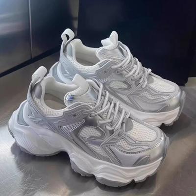 Popular Thick-soled Heightening Dad Shoes Women's Ins Tide 2025 Spring and Autumn New Mesh Breathable Casual Sports Shoes