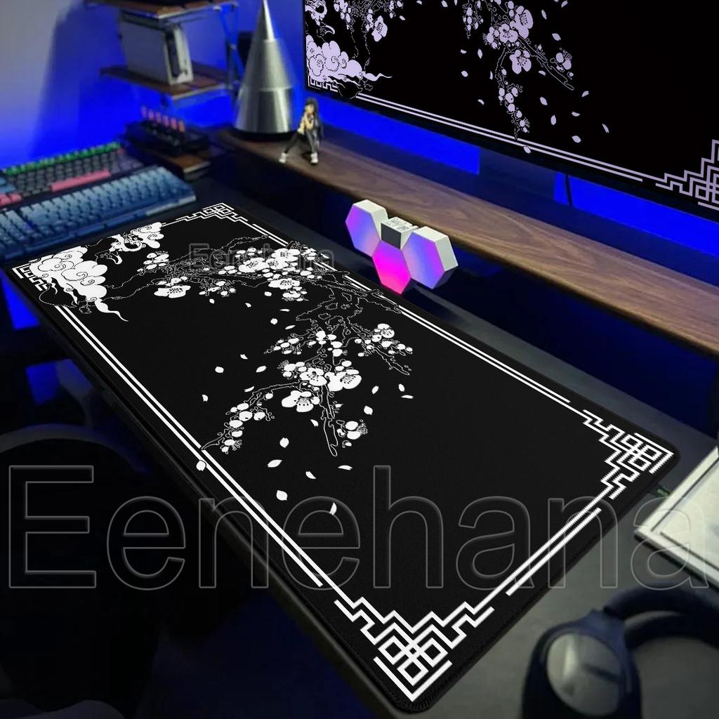 XXL Japan Cherry Blossom Mouse Pad Large Laptop Gaming Black & White Sakura Anime Office Carpet Gamer Keyboard Computer Deskmats