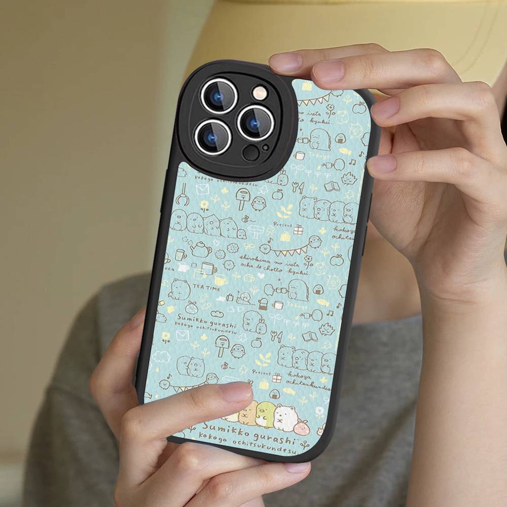 Cartoon S-sumikko Gurashi Phone Case For IPhone 16 15 14 11 12 13 Pro Max Plus Back Leather Shell