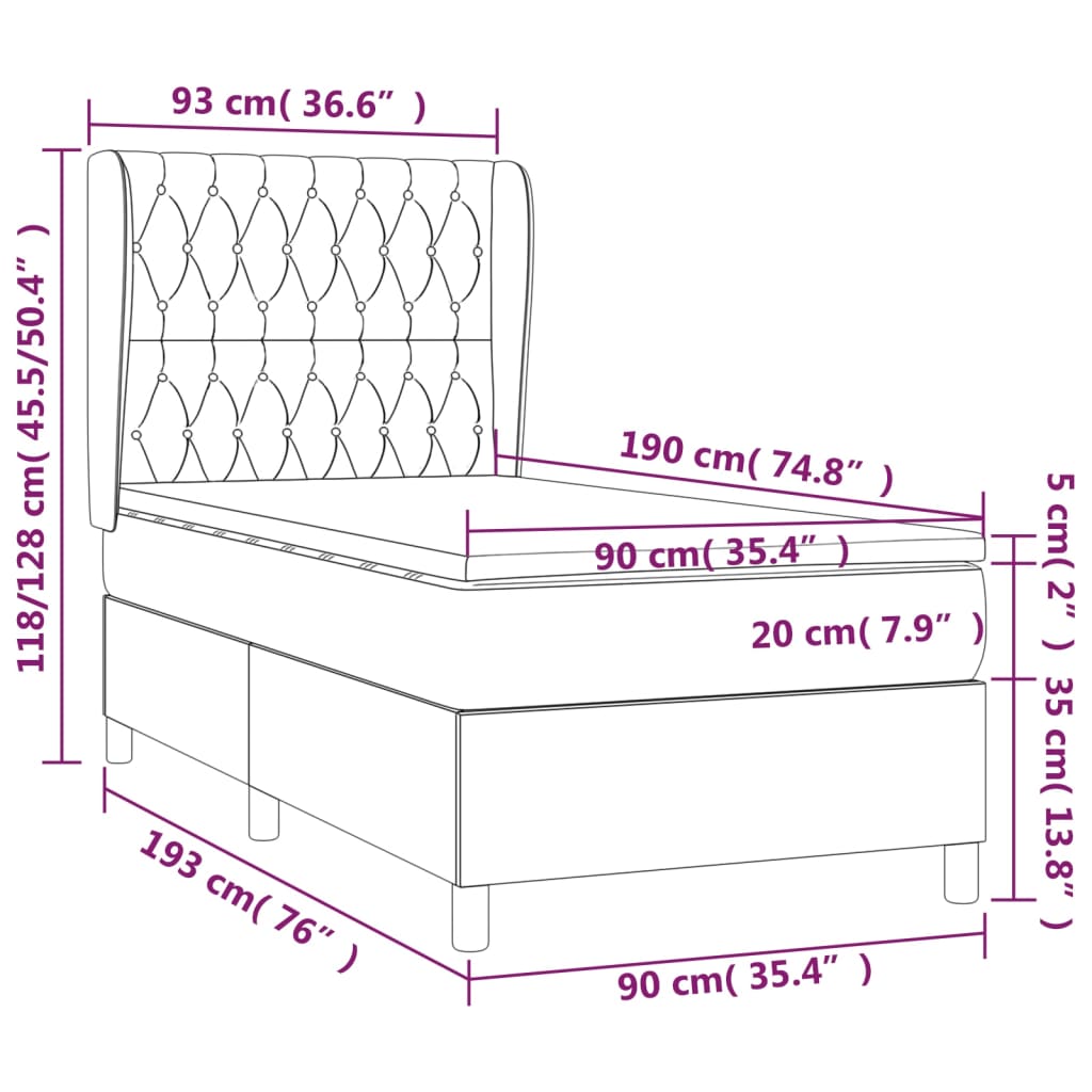 Box Spring Bed with Mattress Pink 90 x 190 cm Velvet