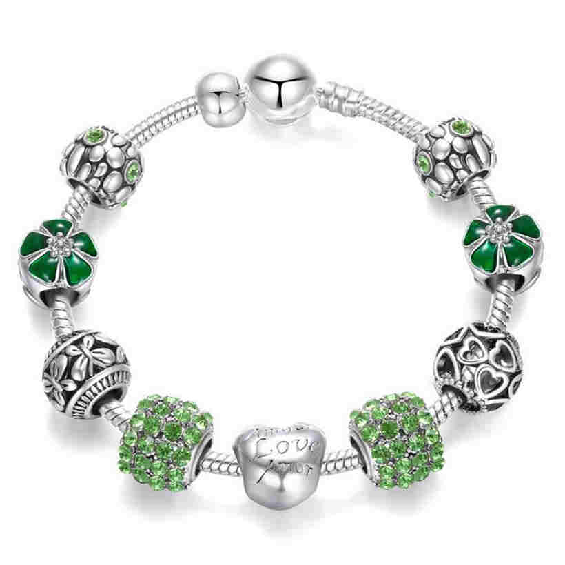 Fashion Women Antique Charm Bracelet Women DIY Bracelet with Love and Flower Beads