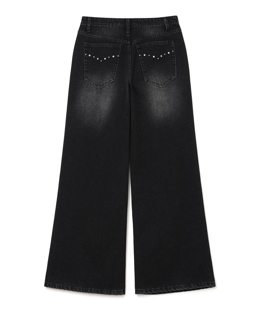 MILLO WOMEN Studded Wide Jeans [Black]