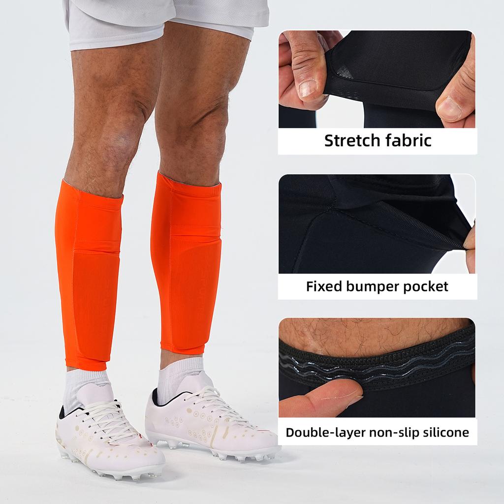 1 Pair Soccer Shin Guard Sleeves with Pocket High Elastic Calf Socks for Football Quick-dry Breathable Leg Guards 1