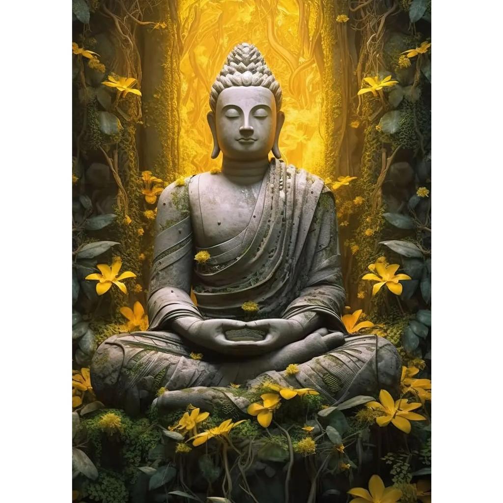 Zen Religion Meditation Buddhism Poster and Print Canvas Painting Wall Art Buddha In Nature Abstract Picture for Room Home Decor