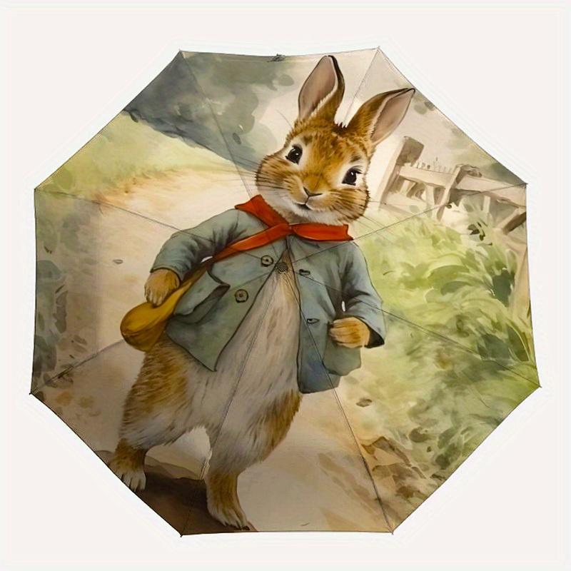 

1pc Rabbit Peter Automatic Open/close Folding Portable Cute Umbrella with 8-Rib Structure for Women/Men, All-Season Use 034