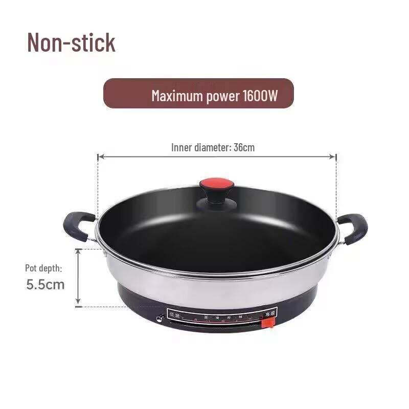 Stainless Steel Non-stick Electric Pancake and Frying Pan - Deepened and Enlarged Multi-functional Flat Bottom Grill Pan.